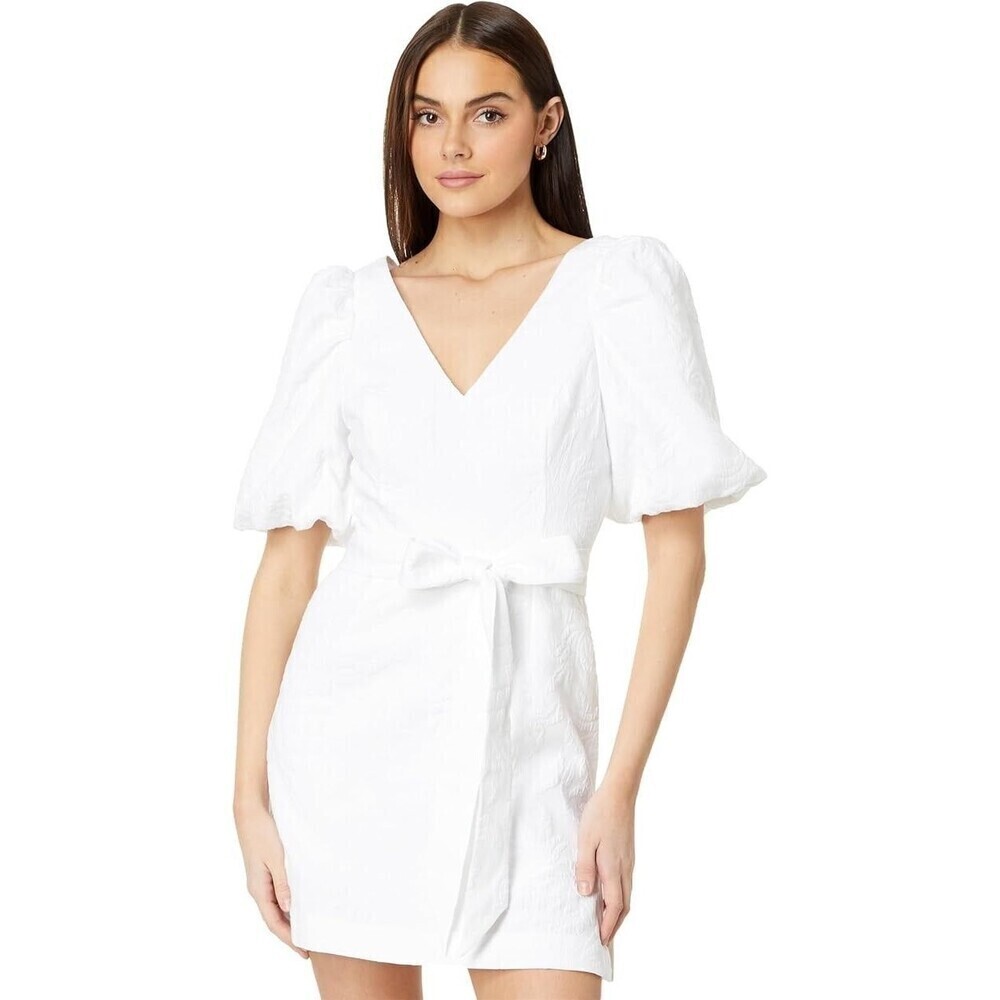 LILLY PULITZER "Kirrabelle" V-Neck Puff Sleeve Skirted Romper Dress Side Slits 4